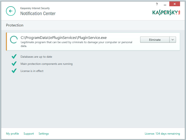 Kaspersky Notify Screen